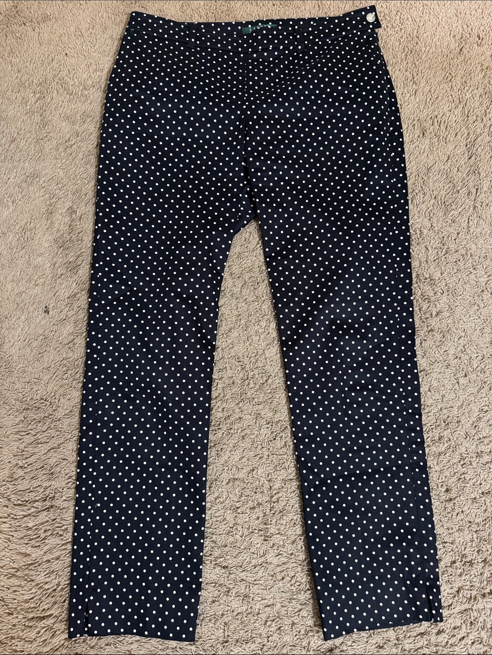 Lauren Ralph Lauren Navy Blue Polka Dot Straight Leg Pants